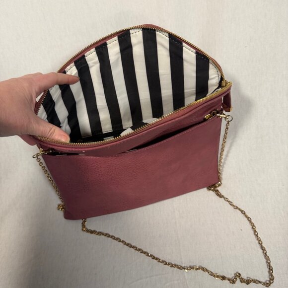 Mauve Crossbody Purse Convertible Clutch Detachable Strap Minimal Bag - Picture 5 of 8